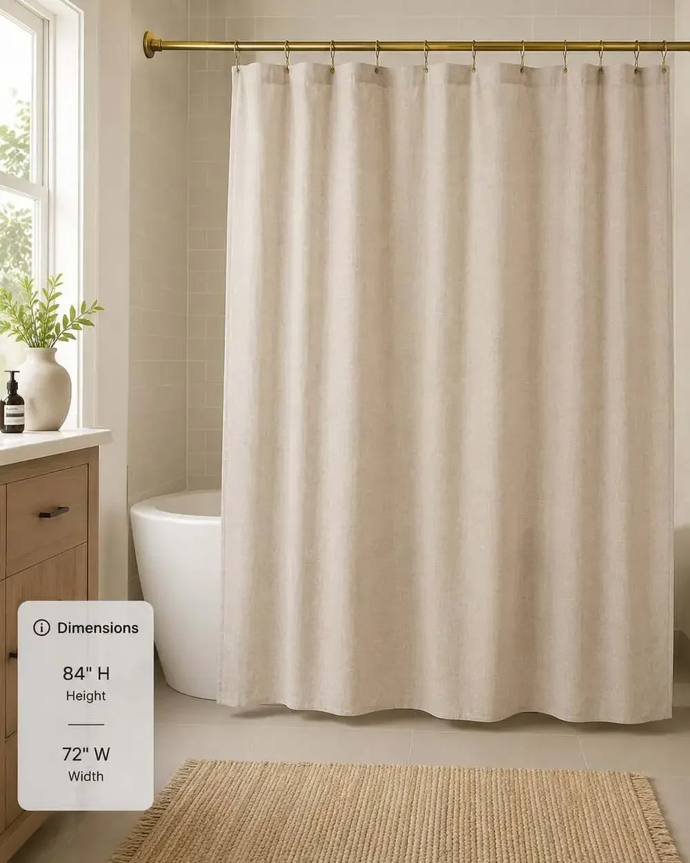 Awellife Linen-Look Textured Fabric Shower Curtain with Hooks, Clear Liner 7 ft